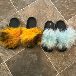 Yellow and Black Furry Slides - Bundle Deal